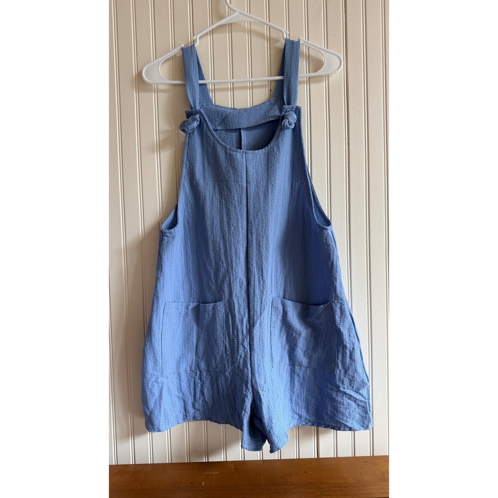 Knit Romper Blue Knit‎ Sleeveless Oversized Pocket Jumpsuit Medium